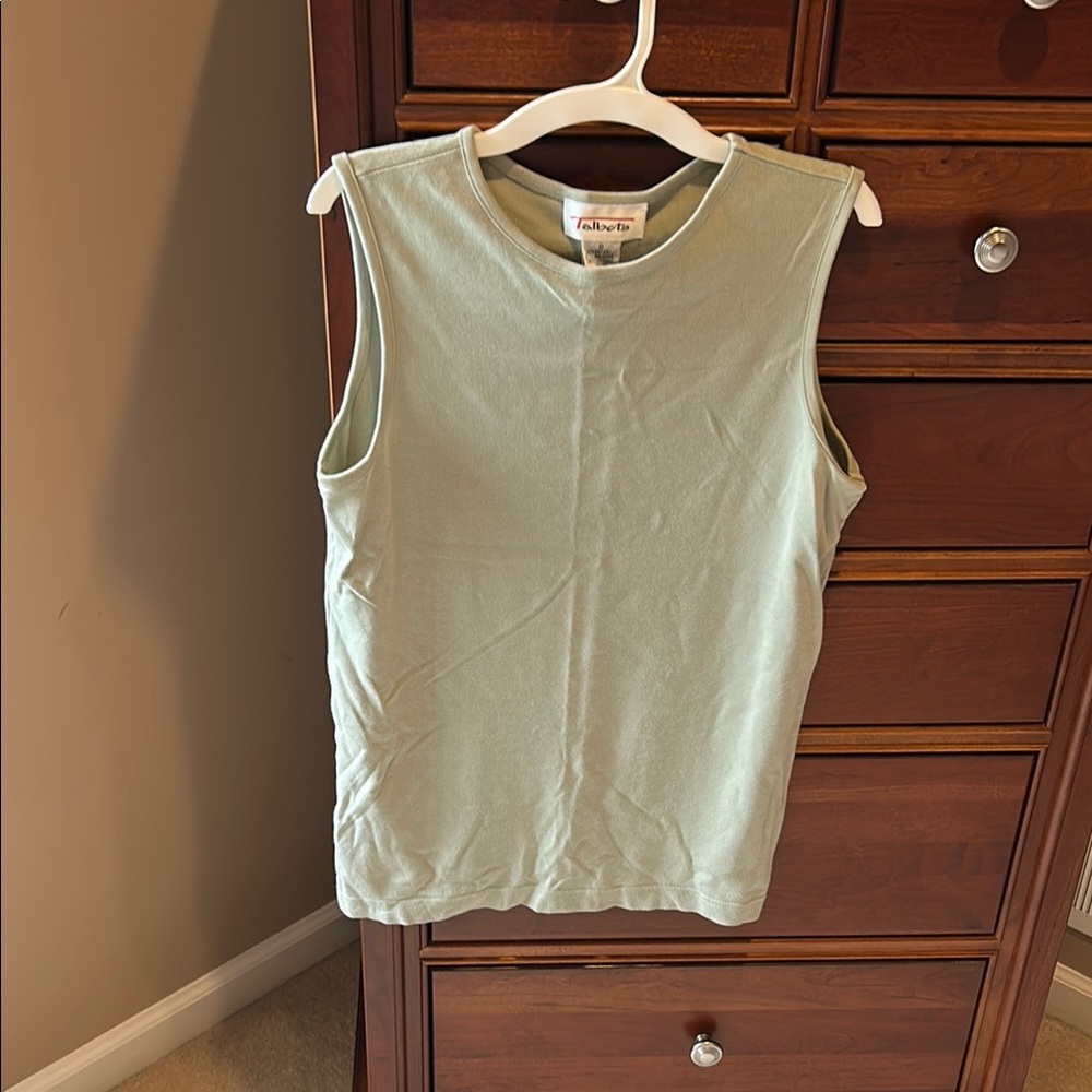 Talbots vintage light Green ribbed Sleeveless Top, sz small, 52% rayon48%cotton